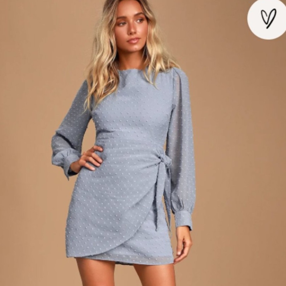 Lulu's Blue Polka Dot Mini Dress - Picture 1 of 16